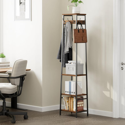 Coat Rack Freestanding, Coat Stand with 3 Shelves and 7 Hooks, Hall Tree Free Standing