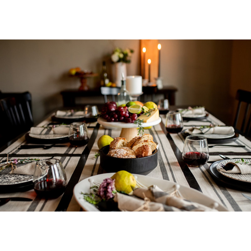 Black and Natural Linen French Stripe Table Runner 14 x 72 Inch
