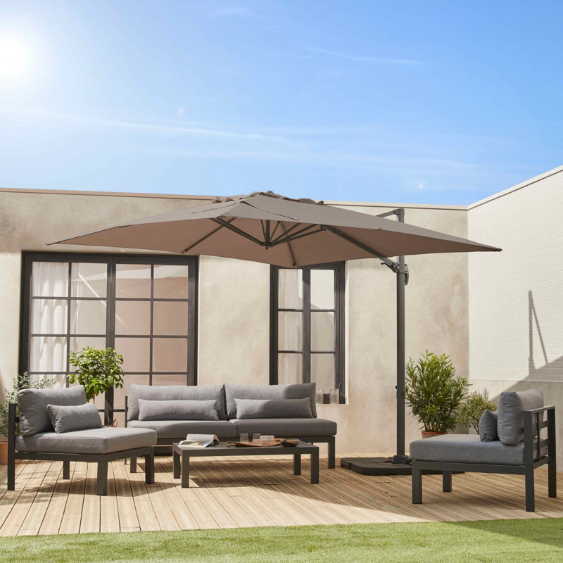 3x3m cantilever parasol + 50x50cm weighted slabs included, Brown