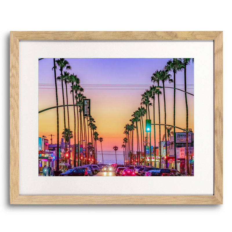 Newport Avenue, Ocean Beach Sunset Print by Brian Mc Clean, White, 26" H x 32" W, Natural Single Picture Framed Paper