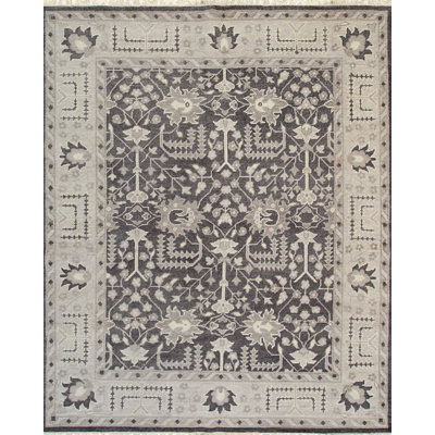 Tapis gris contemporain en laine noué à la main