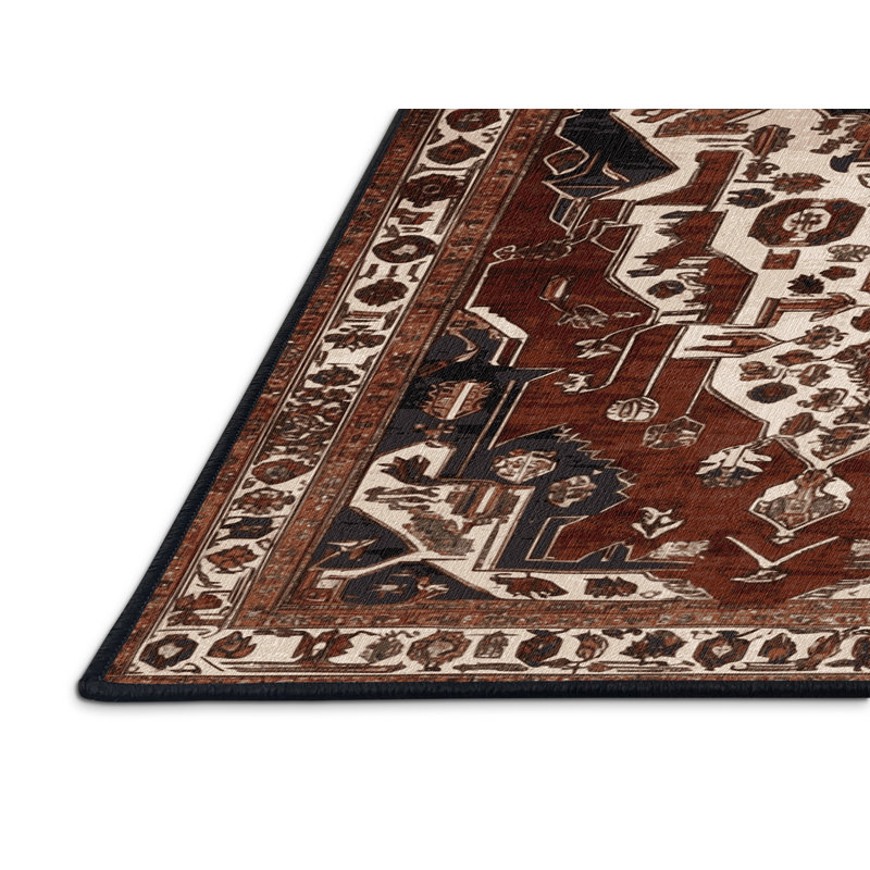 Machine Washable Persian Black Area Rug, Round 5'