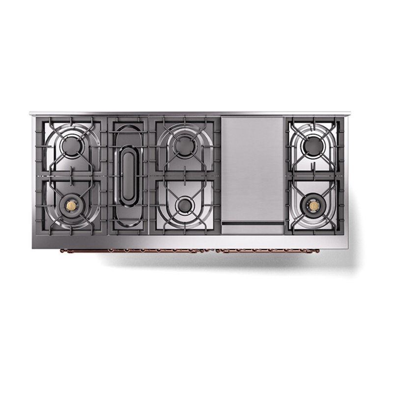 ILVE Nostalgie II Noblesse 60 in Dual Fuel Range, 9 Burner, Griddle, Burgundy/Copper, Natural Gas