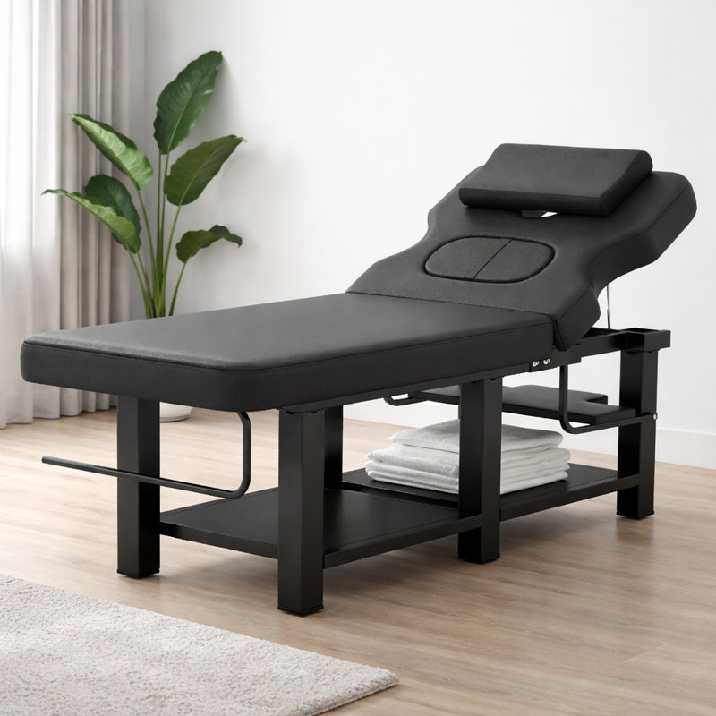 Table de massage professionnelle 74 po avec appui-tête réglable, lit de massage spa en cuir pu avec structure en métal