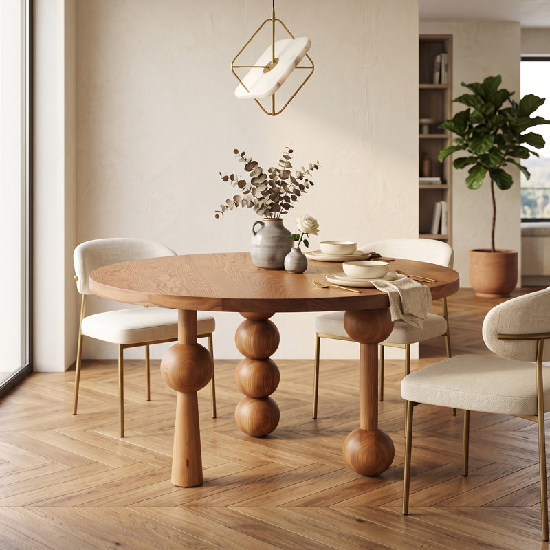 47.2" Modern Sculptural Round Solid Wood Dining Table with Ash Veneer