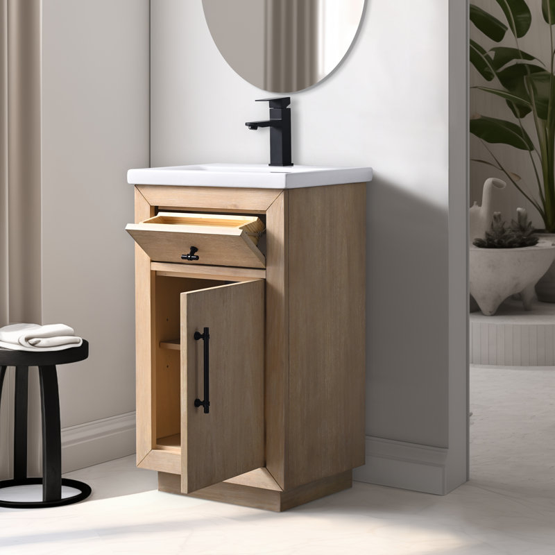 20.39'' Free Standing Single Bathroom Vanity with Ceramic Top, Light Wheat