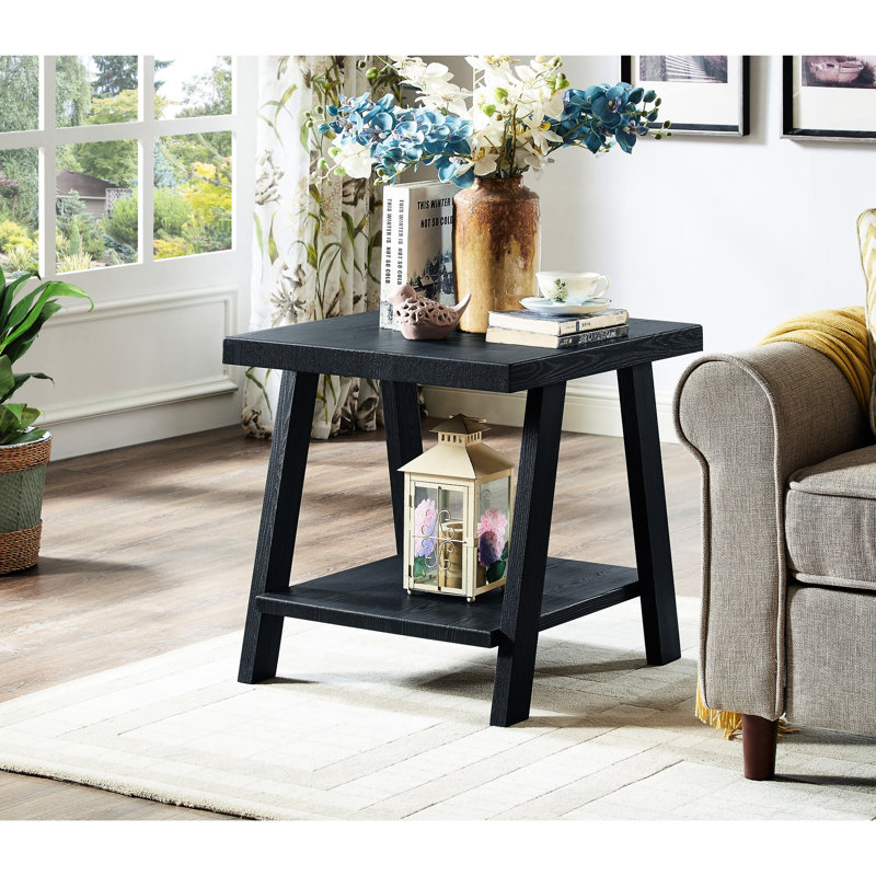 Table de bout noire avec aspect contemporain - Plateau de rangement en placage de bois dur, Black