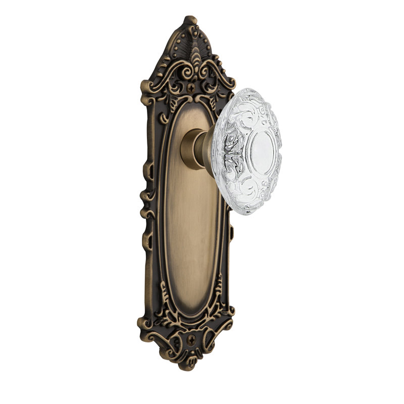 Victorian Plate with Crystal Victorian Knob, 2-3/8”, Antique Brass