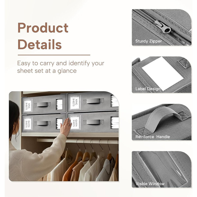 Foldable Bed Sheet And Linen Closet Organizer Box For Sheets, Duvet Covers, And Blankets