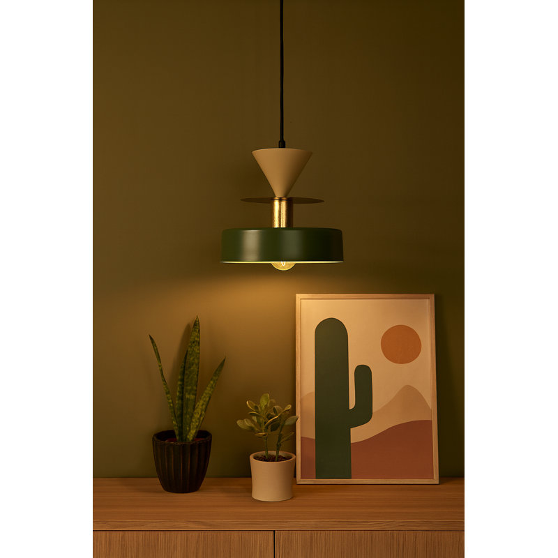 1 - Light Matte Black Drum Pendant, Khaki/Latte