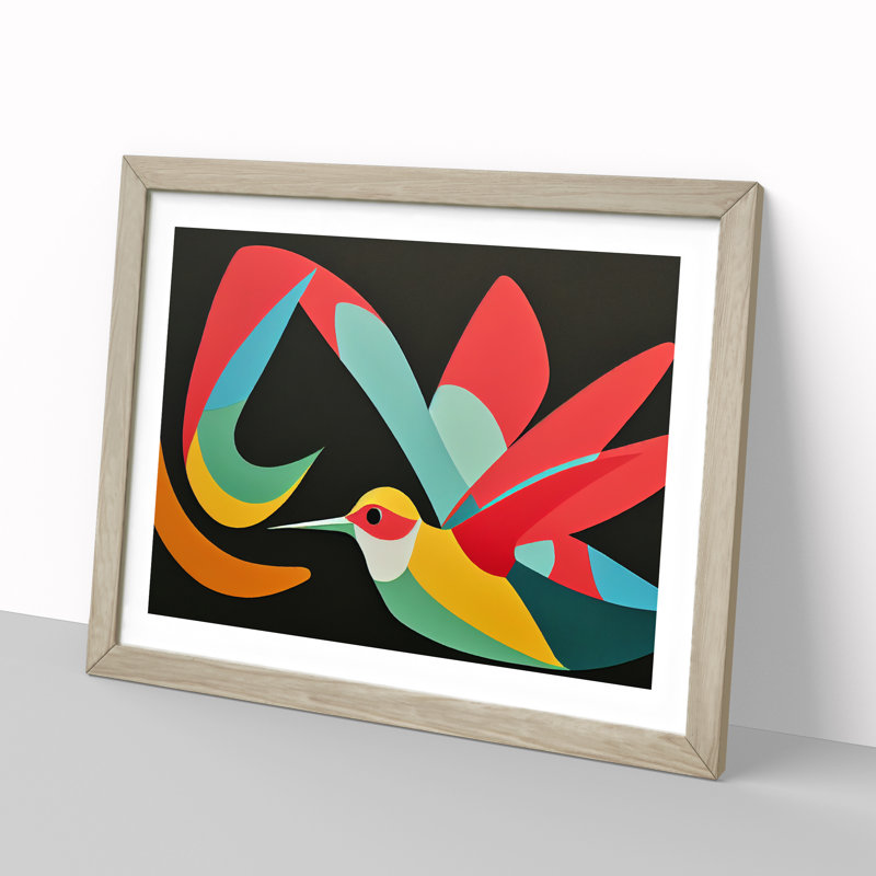 XH1022-8879X The Abstract Hummingbird - Single Picture Frame Print, 34cm H x 46cm W x 2cm D, Oak