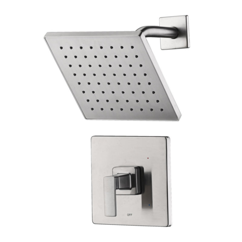 Garniture de douche de la collection Rift seulement: pomme de douche carrée de 7 po, ensemble de poignées et valve brute incluse - nickel brossé