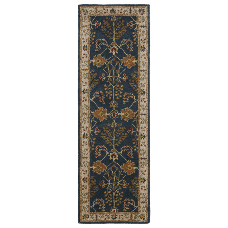 Poeme Hand-Woven Tufted Wool Dark Blue Area Rug, Rectangle 9' x 12'