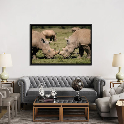 « white rhinos pâturage, solio game reserve, kenya », reproduction de photo sur toile
