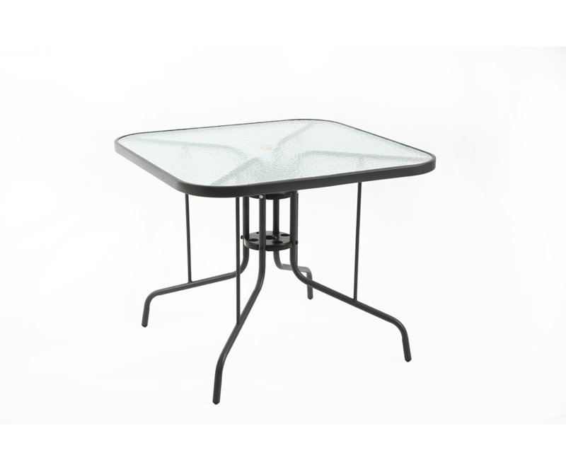 Table carrée en verre trempé avec plateau ondulé lisse, Gris
