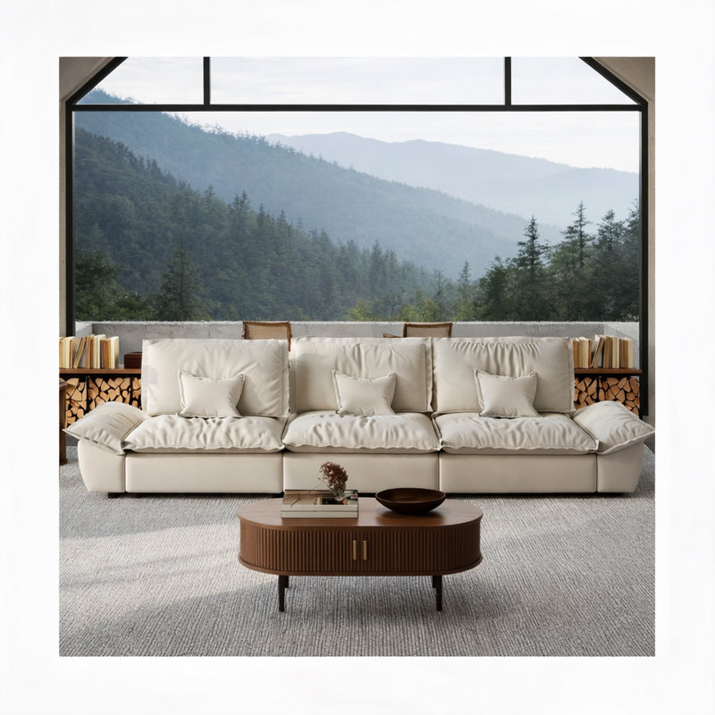 141.73" Extra Deep Beige Sofa Stain Resistant Cozy Pet-Friendly Couch With Adjustable Backrest, Beige