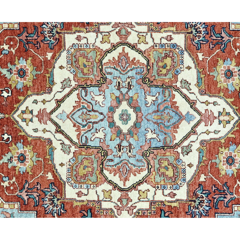 Hand Knotted Wool Area Rug in Red, Rectangle 4' x 6'