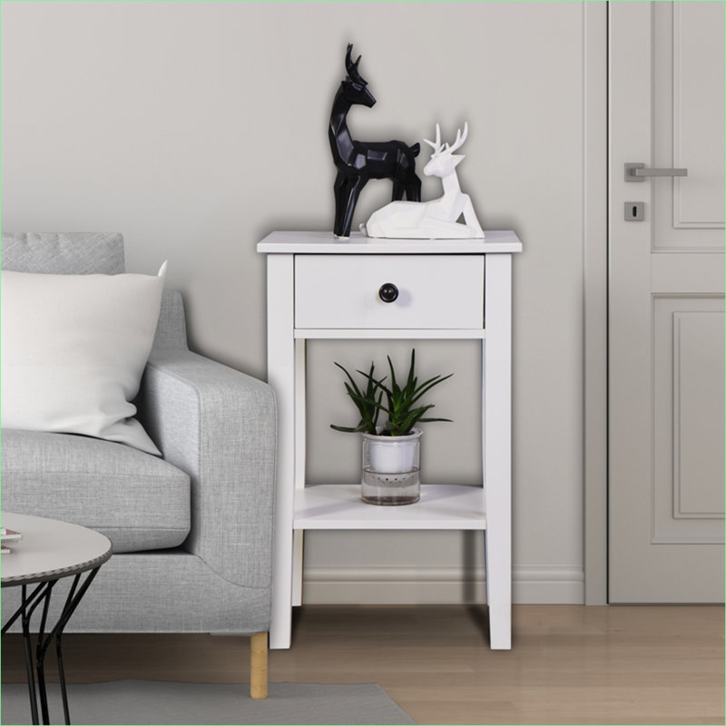Table de bout blanche avec tiroir - ajoute une touche de luxe à la salle de bain élégante et fonctionnelle