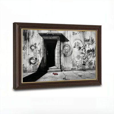 Art mural antique sur toile encadré doré pour le salon, la chambre à coucher, le bureau ou le vestibule - décoration murale décorative avec décomposition urbaine