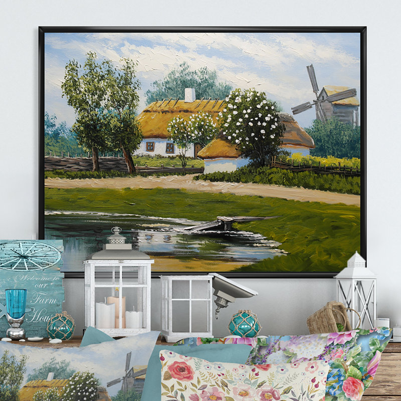 Maison traditionnelle dans le village - on, H 16 po x l 32 po x P 1 po, Cadre flottant noir