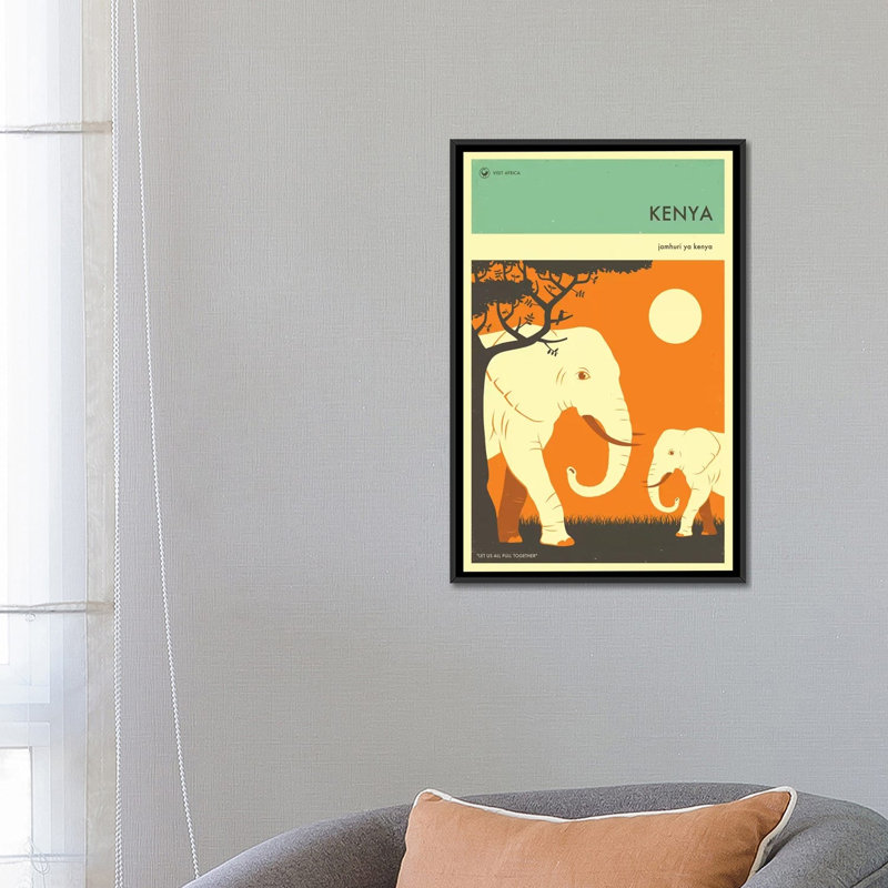 « kenya ii », reproduction d’impression sur toile, H 26 po x l 18 po x P 1,5 po, Toile avec cadre noir, Pas de tapis