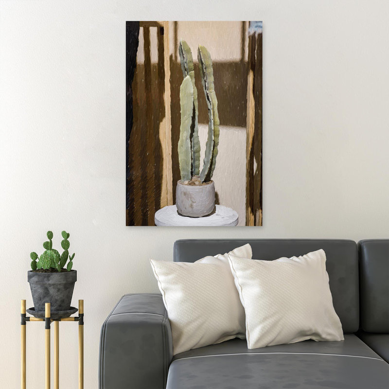 «Green Cactus Plant In Brown Pot», reproduction d'art rectangulaire sur toile tendue 1 pièce, H 14 po x l 11 po