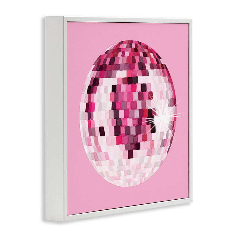 Boule disco rose éblouissante, H 12 po x l 12 po x P 1,5 po, Giclée encadrée blanc bord de mer
