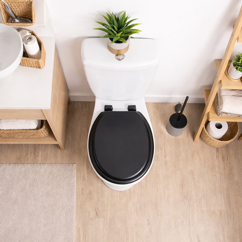 Round Molded Wood Toilet Seat 17 Inches, Black
