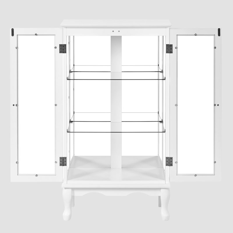 Cabinet Curio avec tablettes réglables et panneau arrière en miroir, portes en verre trempé (blanc, 3 niveaux), Blanc