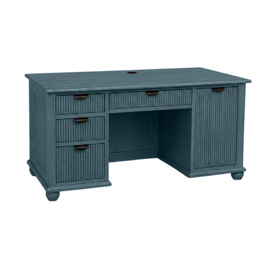 Modern Oak Solid Wood Fluted Computer Desk with CPU storage