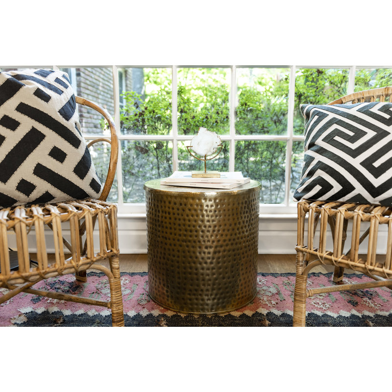 Round Hammered Metal Drum Table or Planter with Lid