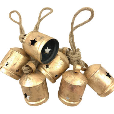 The Holiday Aisle® 4 Set Christmas Bells Rustic Hanging Bell With Rope  Large Gold Round Cow Bell Iron Wrought Bell Chime 3 Relaxing Tranquil Wind  Chimes Vintage Metal Outdoor Harmony Bell For