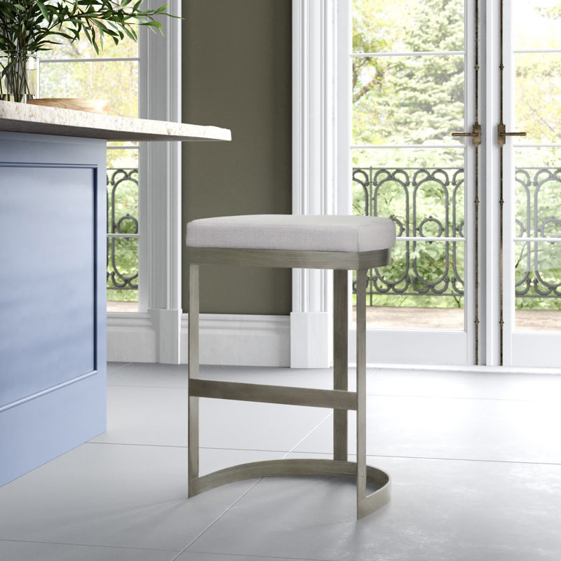 Fleta Upholstered Counter Stool with Metal Frame, Silver