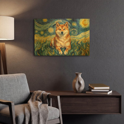 'Shiba Inu Starry Night' By Rich Monet Gold Metal Wall Art, 24" x 16"