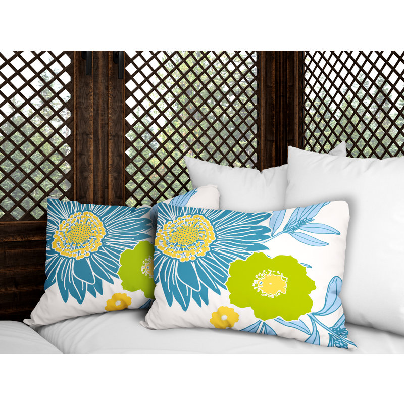 Floral Outdoor Reversible Throw Pillow, Turquoise