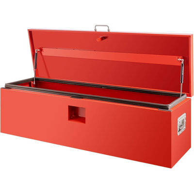 Rouge 42 * 16 * 14 pouces Boîte de rangement robuste en acier pour camion avec couvercle à double couvercle verrouillable et résistant aux intempéries
