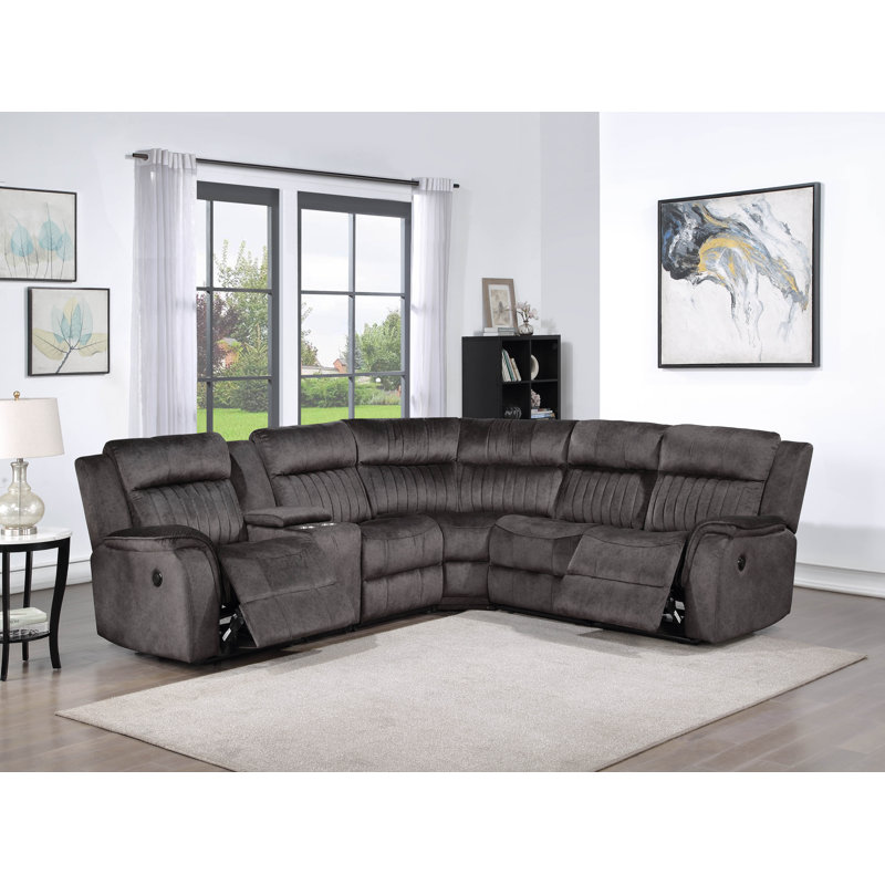 Adeodato Velvet Reclining L-Shaped Sectional Reversible, Dark Gray Velvet, Power