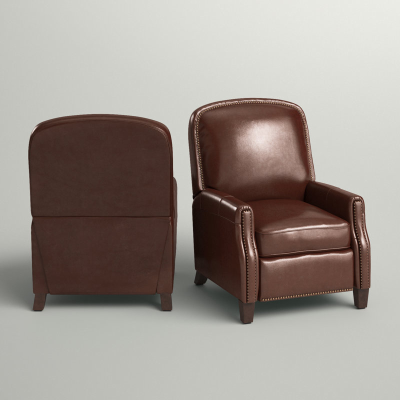 Glen Ellyn 30" Wide Genuine Leather Manual Club Recliner, Brown Pebbled Top Grain Leather