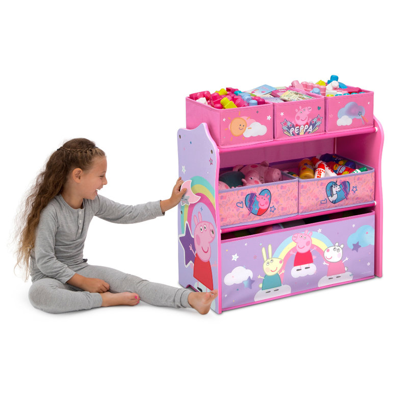Peppa Pig Pink Wooden Stackable Toy Organizer with Fabric Bins