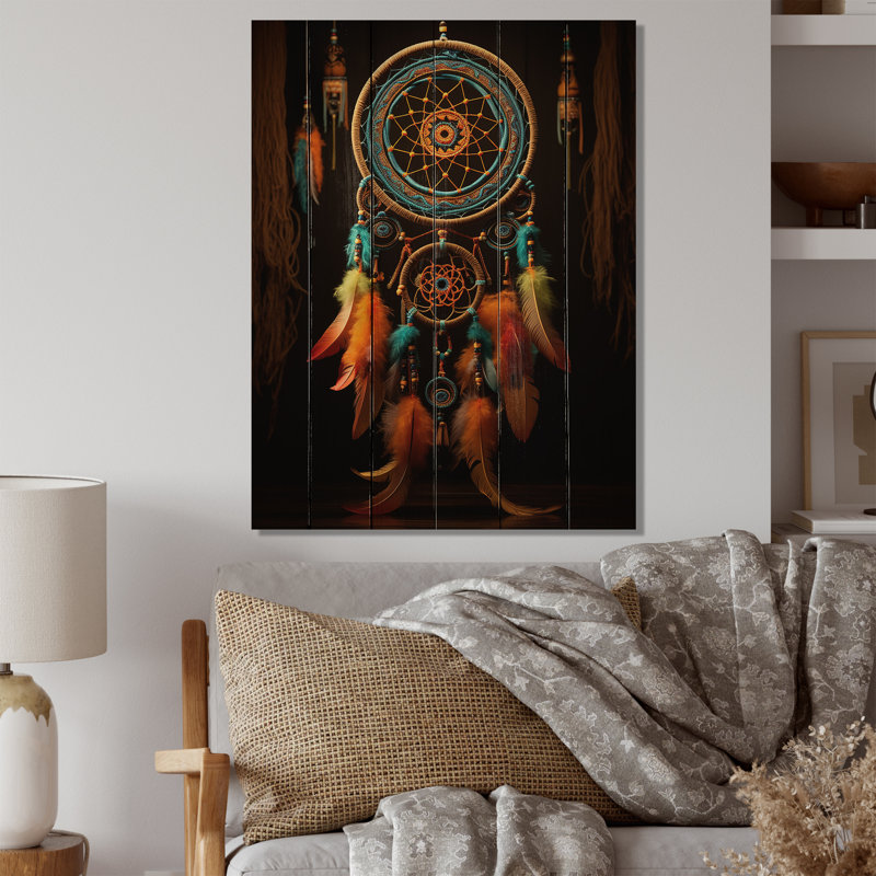 «Native Art Dreamcatchers Embrace II» sur bois, H 20 po x l 10 po x P 0,78 po