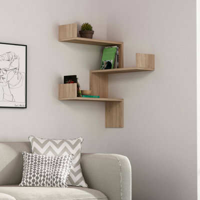 Luci 3 Piece Corner Wall Mounted Floating Shelf Modern Space-Saving Design