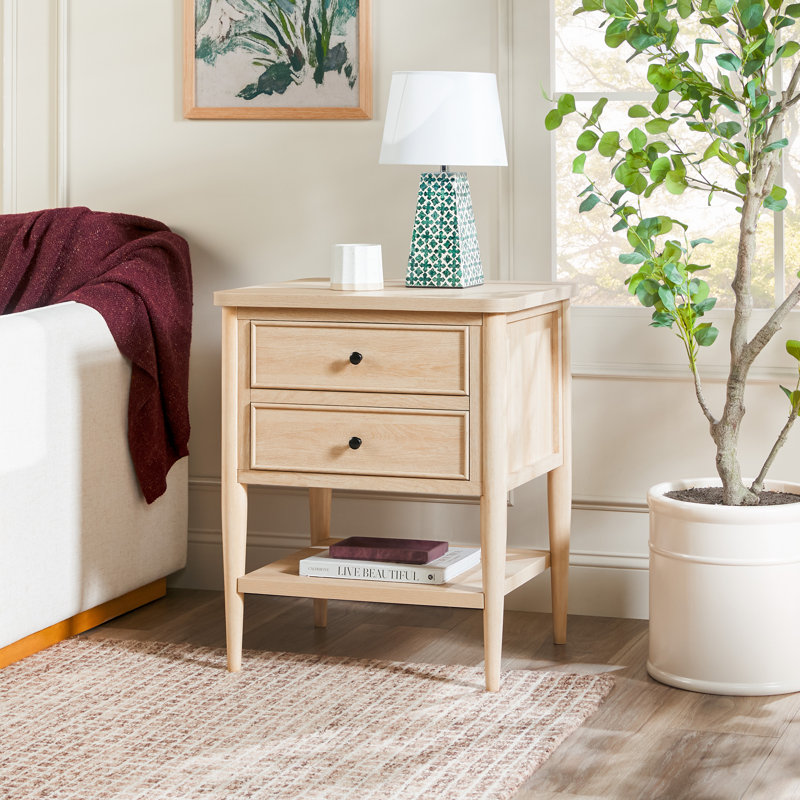 Modern Side Table with Drawers, Coastal Oak