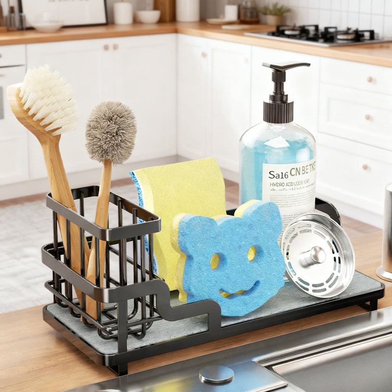 Serviteur de cuisine en acier inoxydable avec plateau en pierre absorbant et porte-brosse amovible