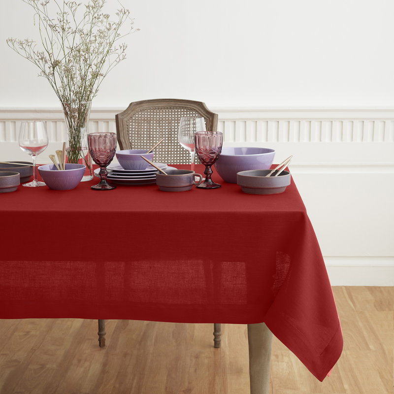100% Pure Linen Tablecloth - Fete, Red, 102" L x 60" W