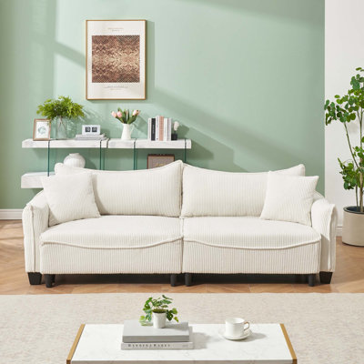 Canapé-lit en tissu Corduroy avec 2 coussins décoratifs