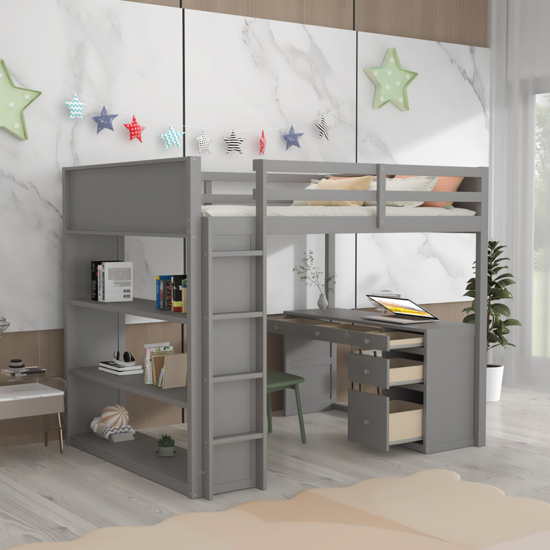 Lit mezzanine double Jaylee par Harriet Bee, gris