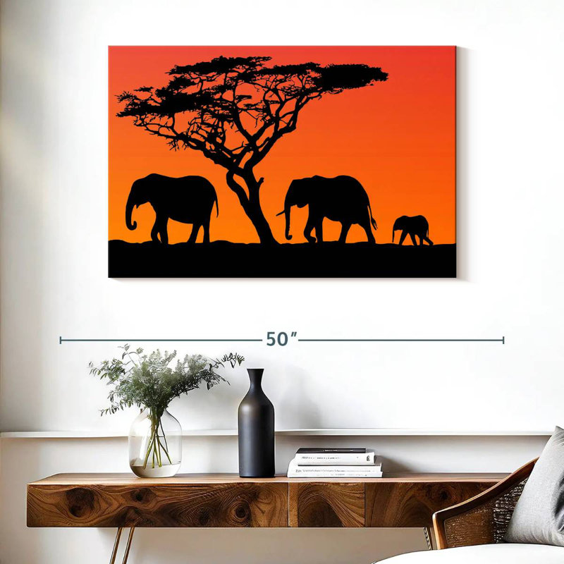 Orange Sunset Elephants, 26" H x 39" W