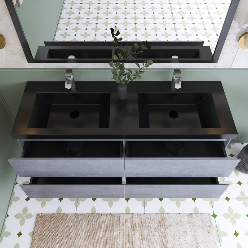 Meuble-lavabo double 59 po avec dessus en quartz Laileigh
