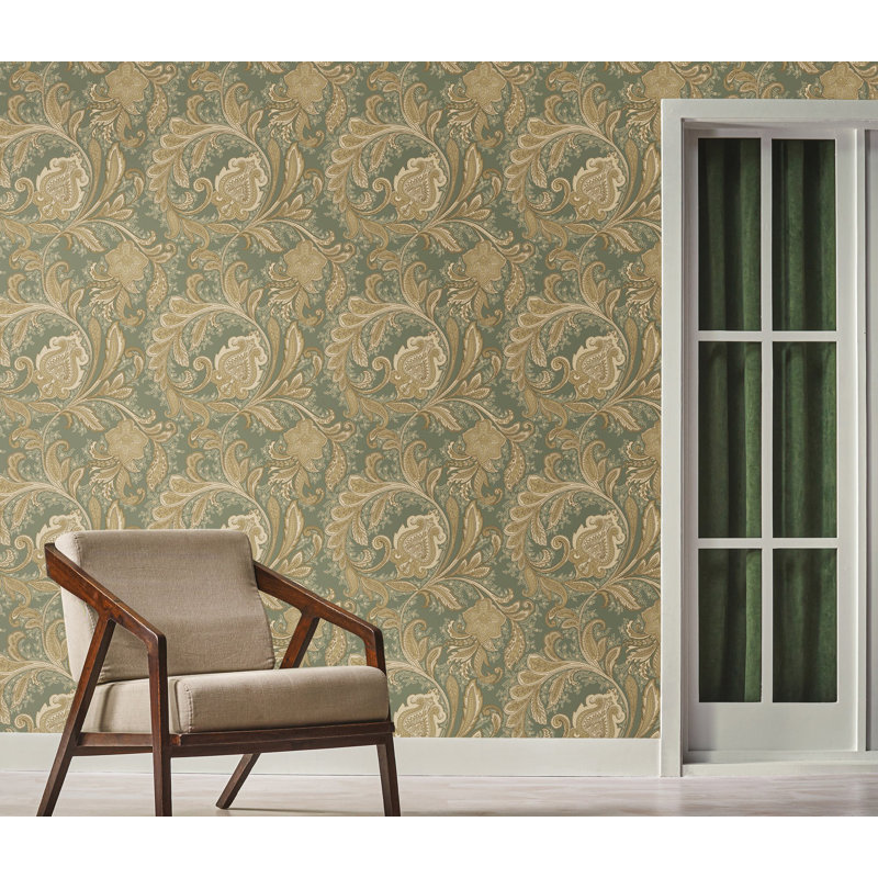 Elegance Collection Paisley Design Pearlescent Finish Wallpaper Roll, Bronze