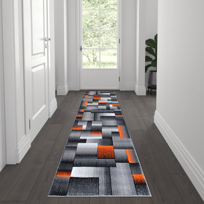 Abbie-May Orange and Gray Modern Geometric Style Color Blocked Indoor Area Rug